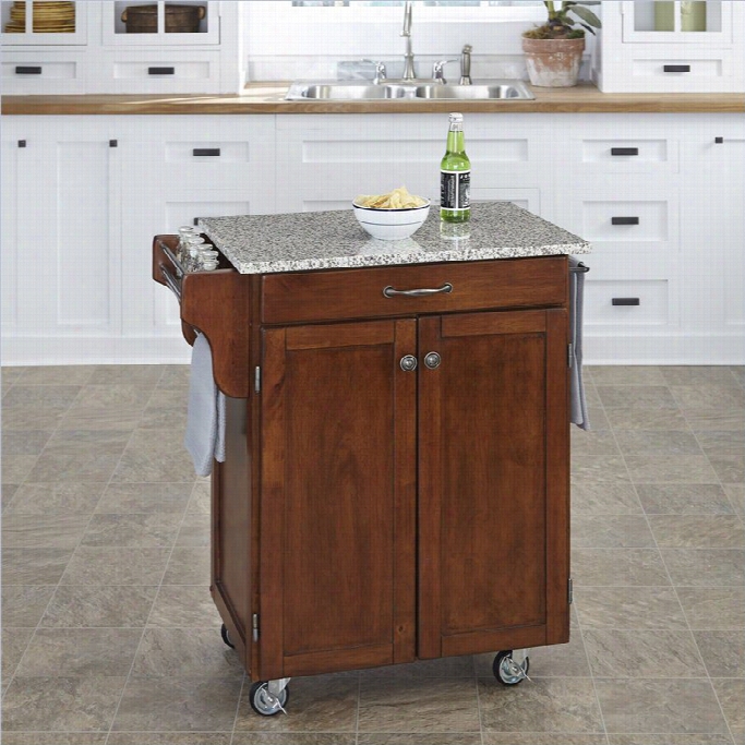 Home Styles Furniture Kitchen Cart In Cherry With Salt & Pepper Granite Top