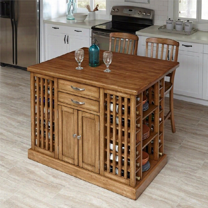 Home Styles Vintner Kitce N Island With Stools In Warm Oak (se Tof 2)