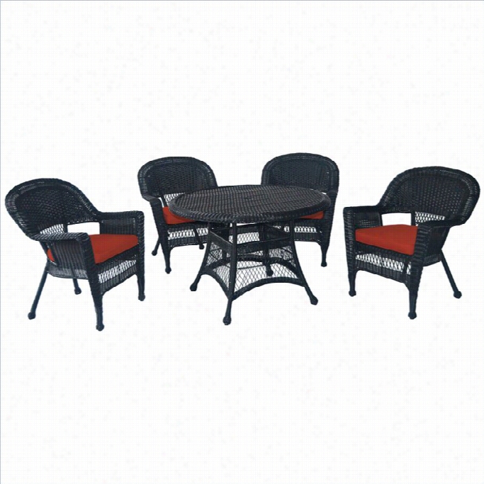 Jeco 5 Piece  Wicker Patio  Dining Stud In Black Aand Red