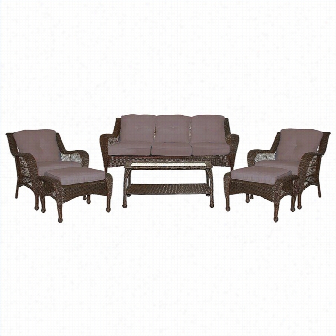 Jsco 6pc Wicker Seating Set Ni Espresso With Brwon Cushions
