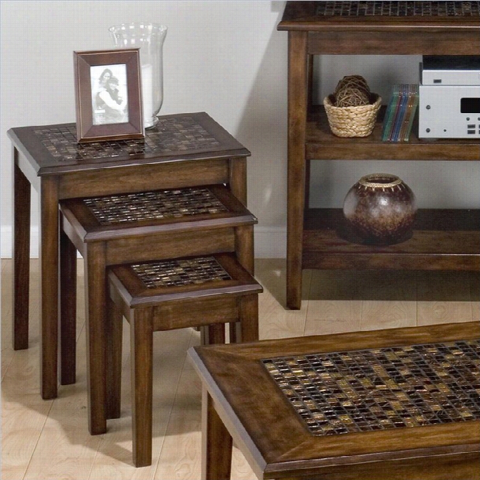 Jofran Baroque Nesging Chairside Table With Mmosaic Tile Inlay In Brown