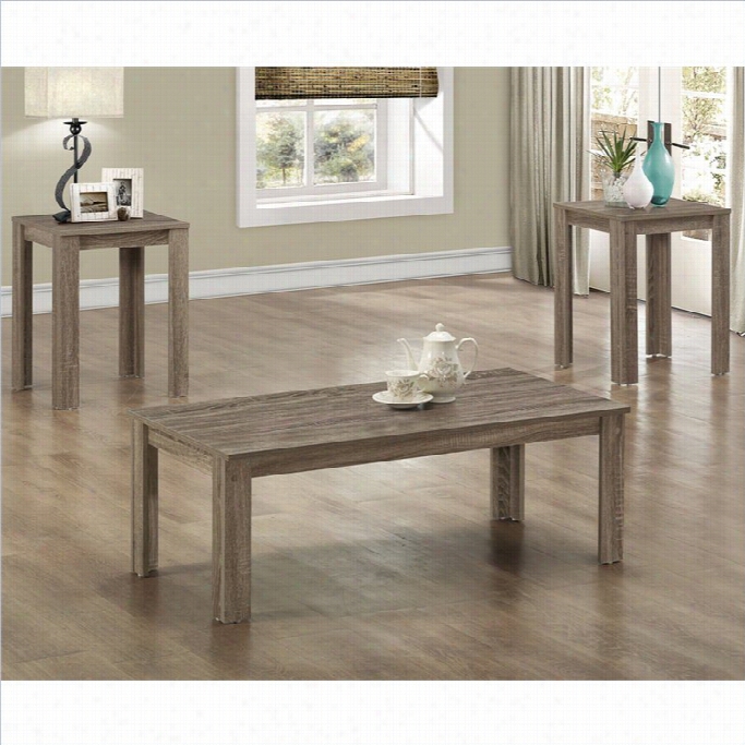 Monarch 3 Piece Rectangular Coffee Table Set In Dark Tauupe