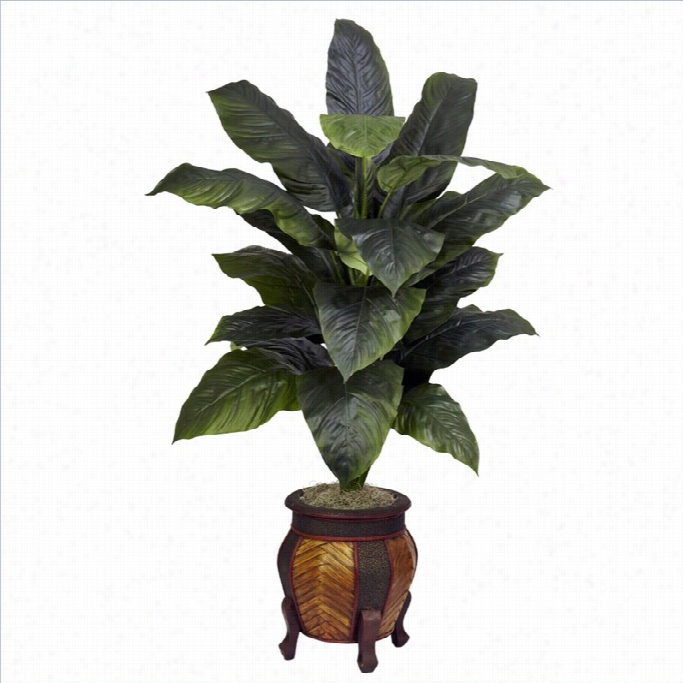 Nearly Natural Giant Spathyfillum With  Decorative Vase Silk Plant In Green