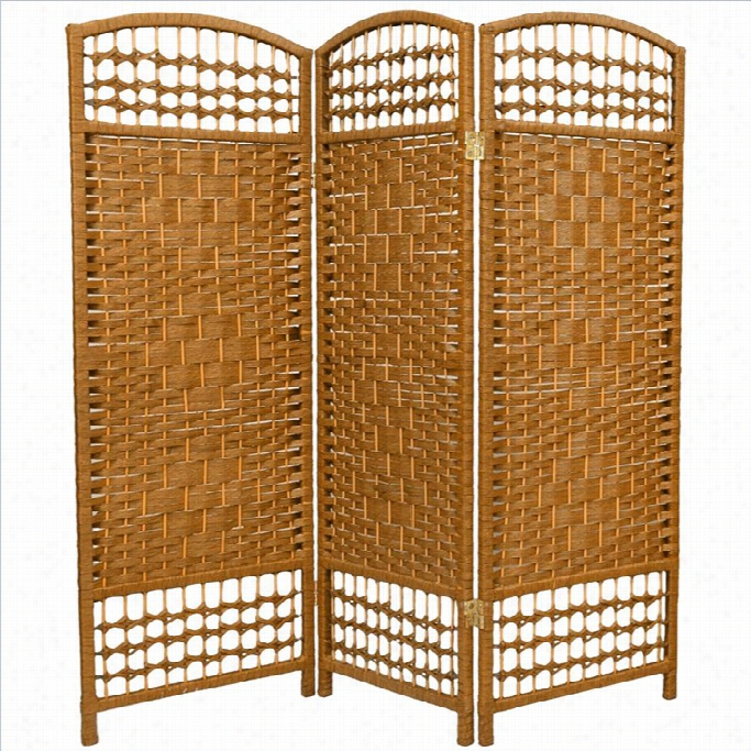 Oriental Fiber Weave Room Divider Through  3 Panel In Light Beige