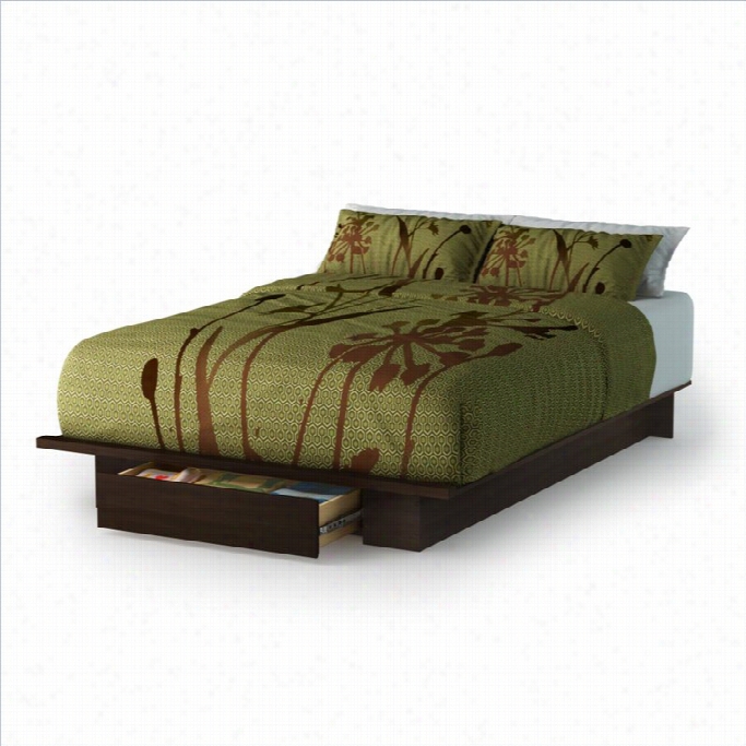South Shore Trinity Full/queen Platform Bed With Drawer In Mocha