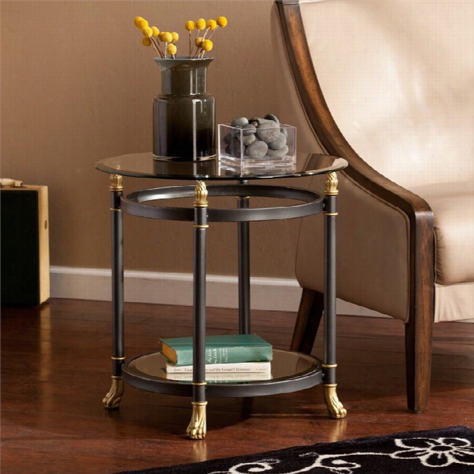 Southern Enterprises Allesandro Round Glaes End Table In Gold