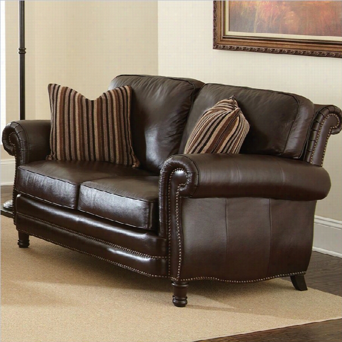 Steve Silver Company Chatau Leather Loveseat In Antuque Chocolate Brown