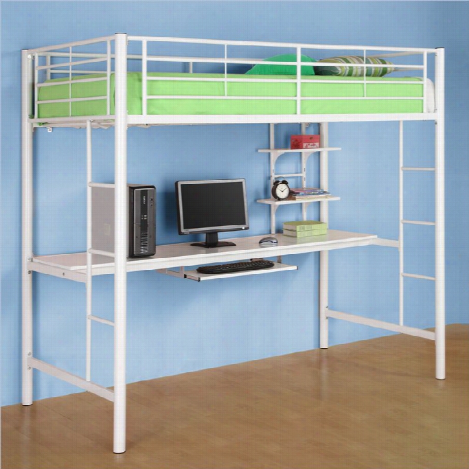 Walker Edison Sunrise Metal Workstation Twin Loft Ubnk Bed In Whit