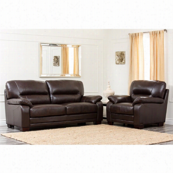 Abbyson Living Bern 2 Piecr Leather Sofa Set In Brown