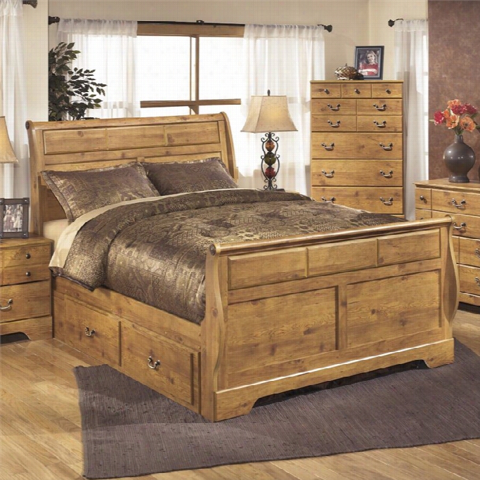 Ashley Bittesrweet Wood King Drawer Sleigh Bed In Light Brovn
