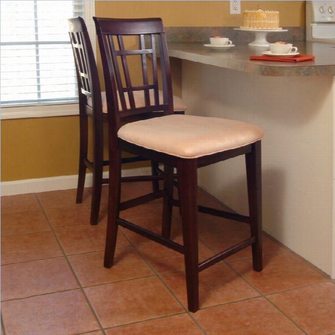Atlantic Furniture Montego Bay 25.5  Counter Stool In Oatmeal Fabric (set Of 2)-espresso