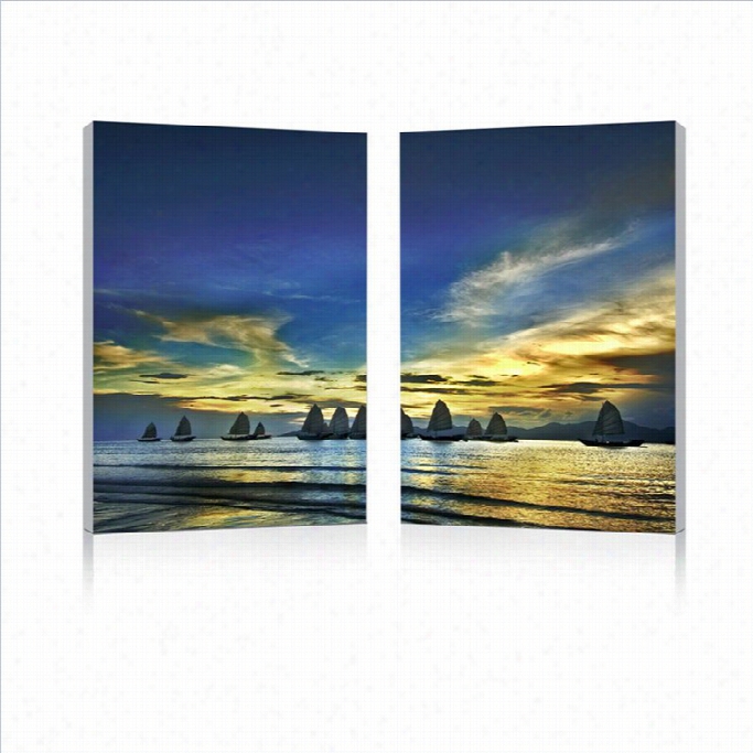 Baxton Studio Sunset Sails Mounted Print Di Ptych In Mult Icolor