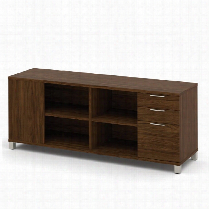 Bestr Pro Linea Credenza With Three Drawers In Oak Barrel