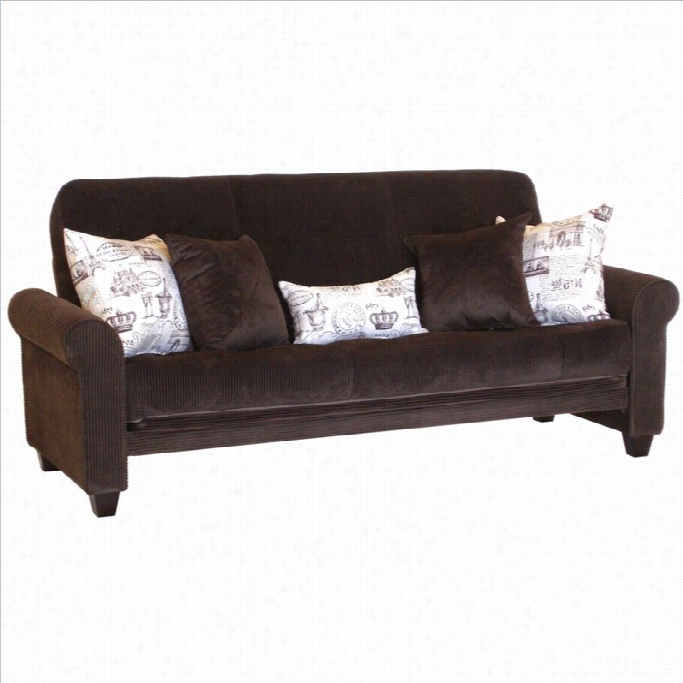 Big Tree Medina Futon With 5 Pillows In Legend Espresso Colored Fabric