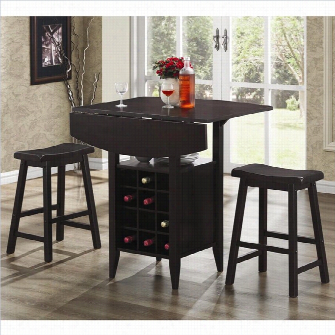 Coaster 3 Piece Drop Leaf Bar Table And Stool Set In Espresso