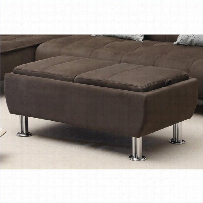 Coaster Casual Microfiber Ottoman With Serving Trays In Brown