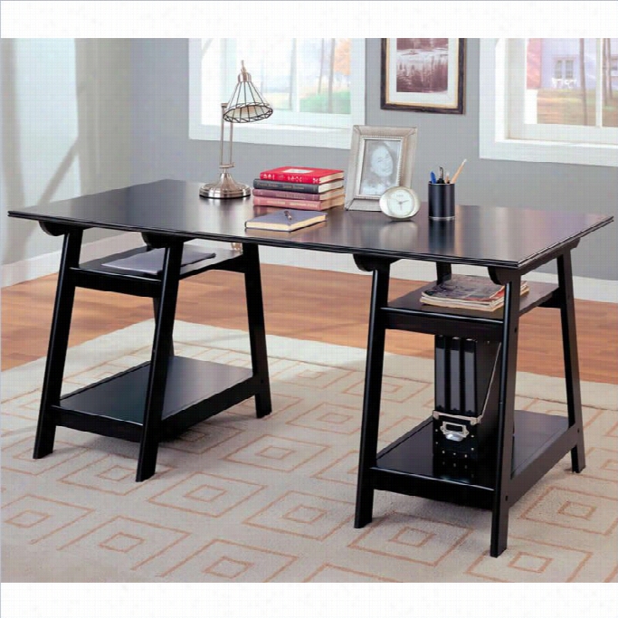 Coaster Desks Casul Double Pedestal Tr Estle  Des With Part Shelves In Black