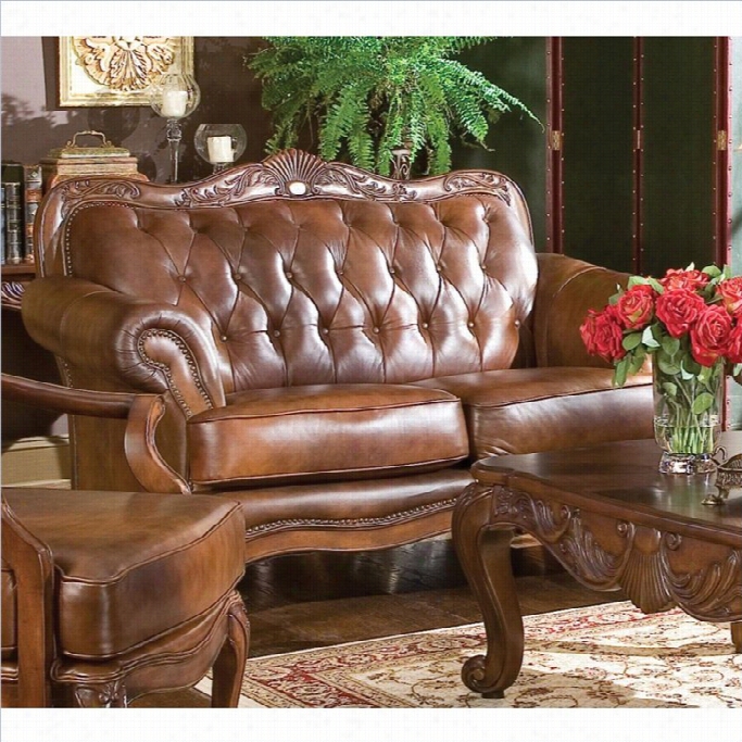 Coaster Furniture Traditional Broown Leather Loveseat