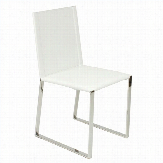 Eurostyle Cora Leatuer Dining Chair In White / Chrome