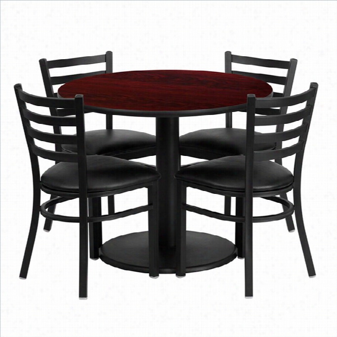 Flash Furniture 5 Piece Round Laminate Table Set Mahogany And Black