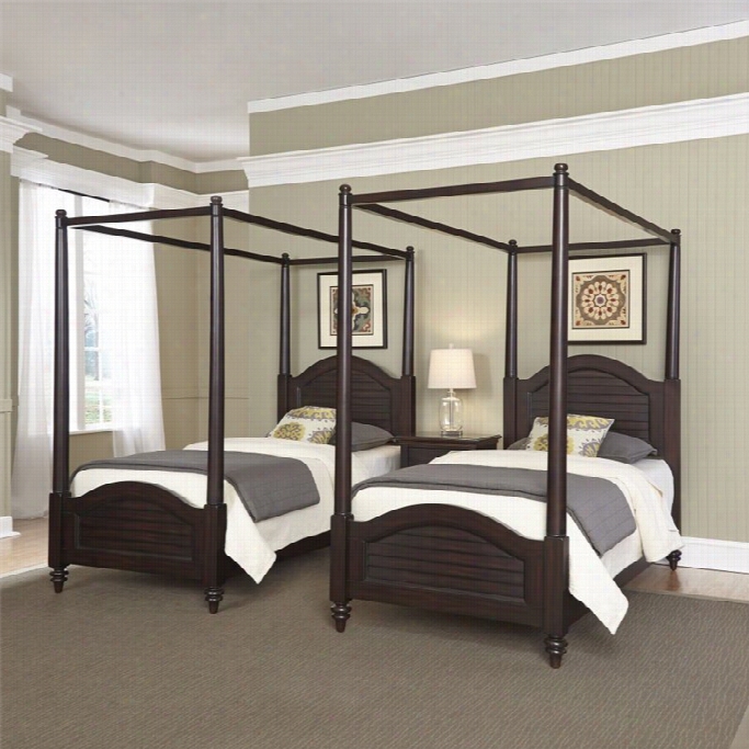 Home Styles Bermuda 2 Twin Canopy Beds And Night Stand Inespresso