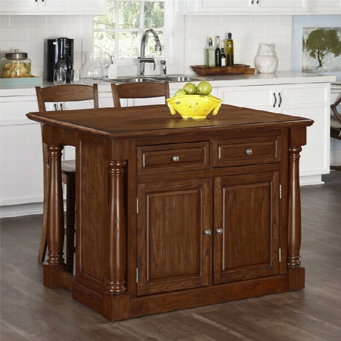 Home Styles Monarch Kitchen Island And Ttwo Stools In Oak