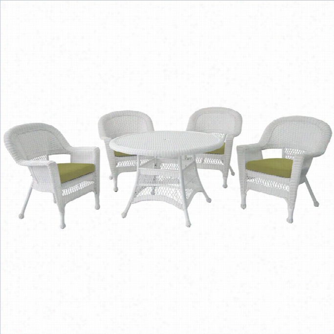 Jeco 5 Piece Wicer Patio Dining Seet In White And Green