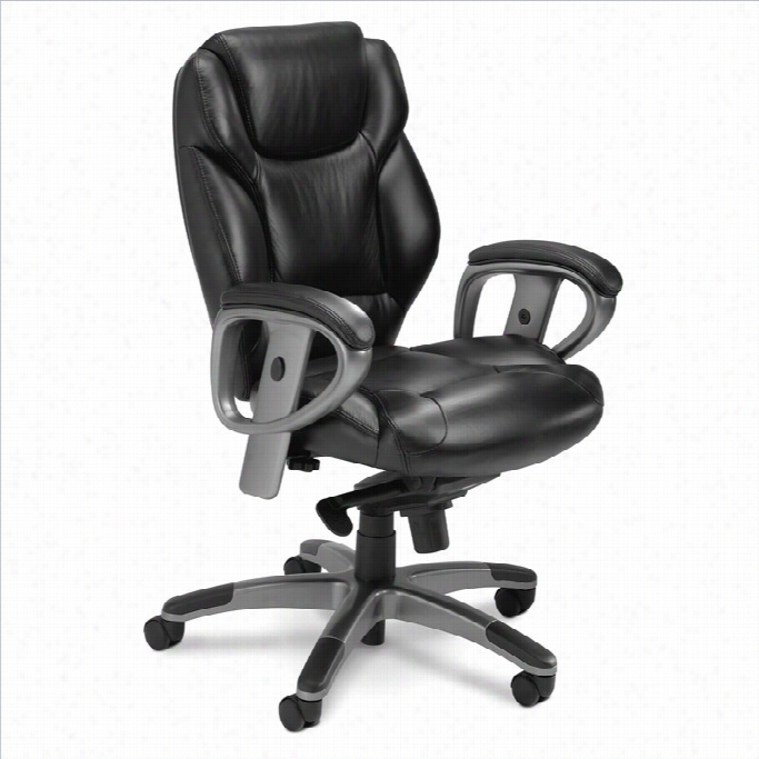 Mayline Lutimo Executive Mid Back Leather Office Chair In Black