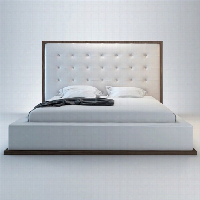 Modloft Ludlow Bed In Walnut And White Leather-queen
