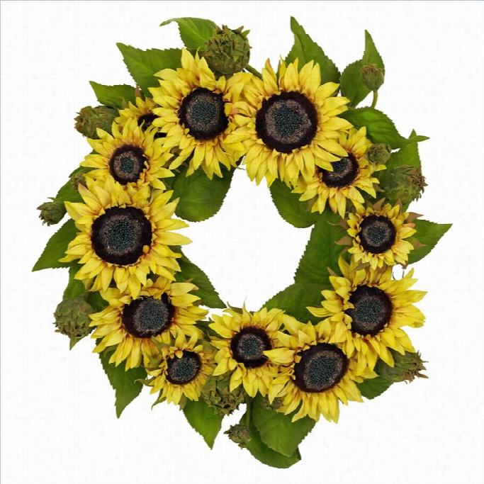 Nearly Natural 22 Sunflower Wreath In Yellow