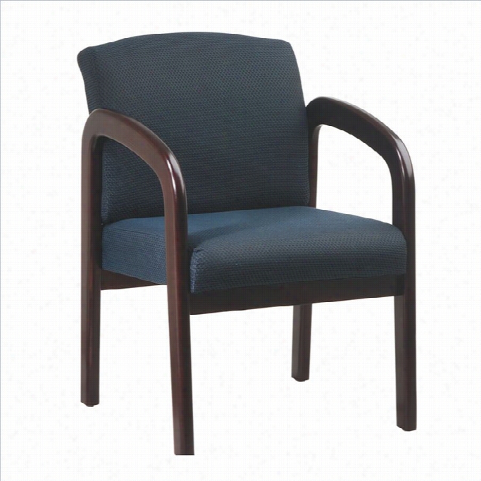 Office Star Wood Visitor Guest Chair In Mahogany And Blue