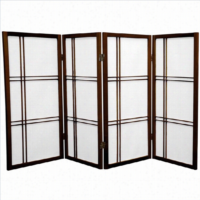 Oriental Furniture 3' Tall Shoji Screen With 4 Panel In Walnut