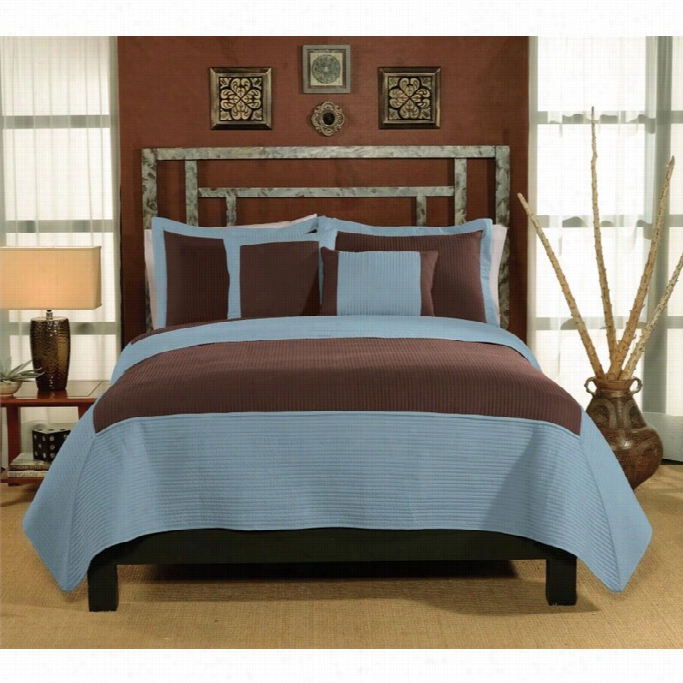 Pem America Barcaly Twin Quilt With Pillow Sham In Aq Ua And Chocolate