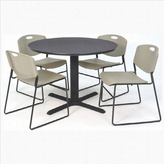Regency Round Table With 4 Zeng Stack Chairs In Grey-30 Inch