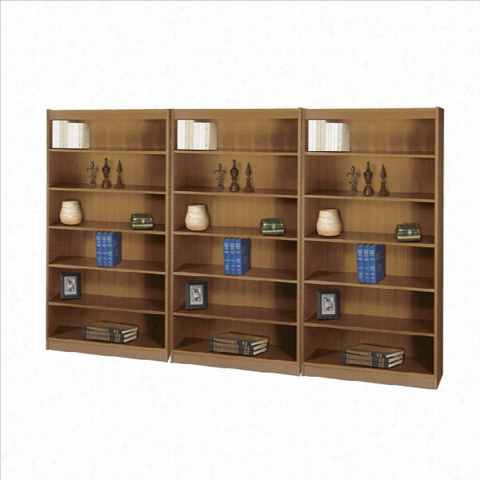 Safco Workspace 72h Six Helf Square-edge Wall Bookcase In  Medium Oak