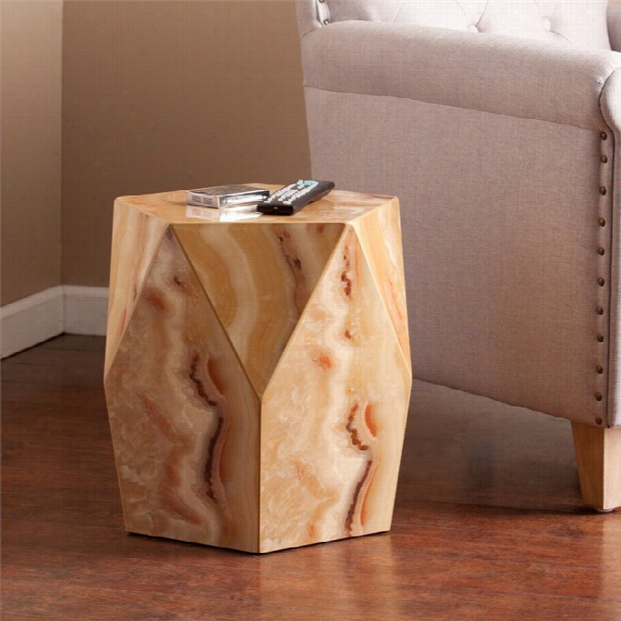 Southern Enterprises Roxbury Faux Stone Accent Table In Tan Marble