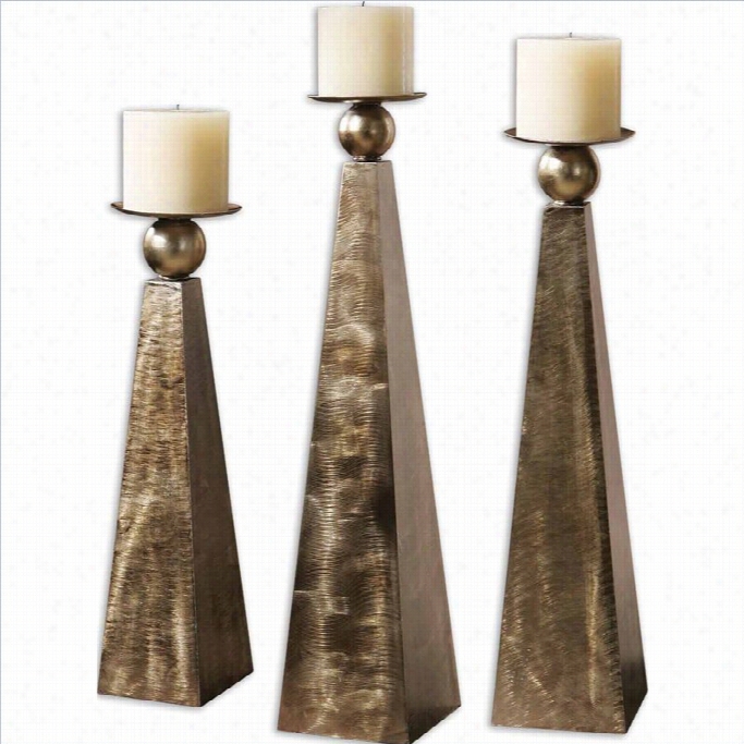 Uttermost Csano Candleholders In Antiqued Rustic Brown (set Of 3)