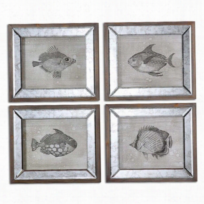 Uttermost Mirrored Fish Framed Art (set Of 4)