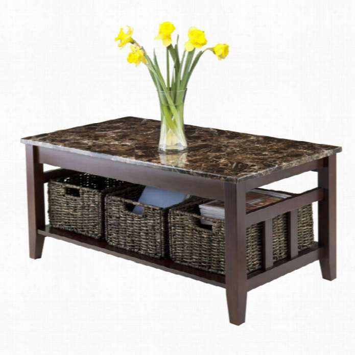 Winsome Zoey Faux Marble Top Coffee Table In Chocolate