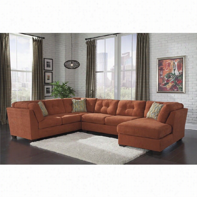 Ashley Delta City 3 Piece Right Sectional In Rust