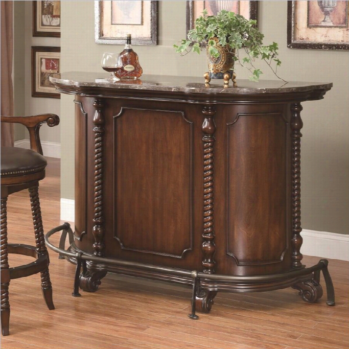 Cosster Traditional Home Bar Unit With Marble Top In Cherry