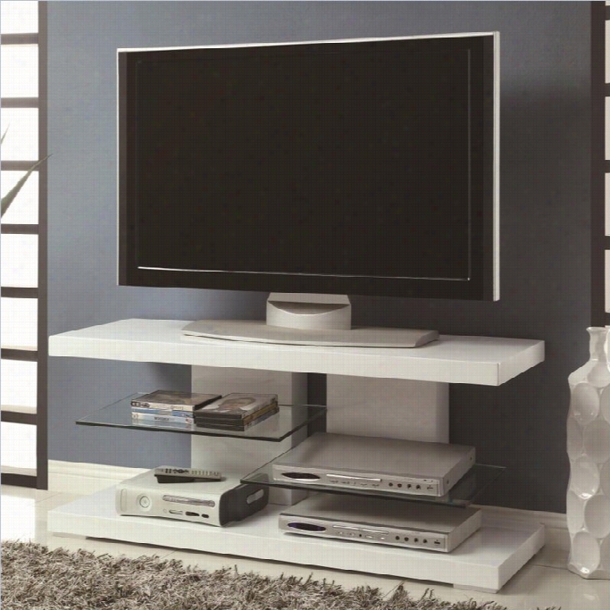 Coaster Tv Stannd With Alternatin Glass Sheelves In White