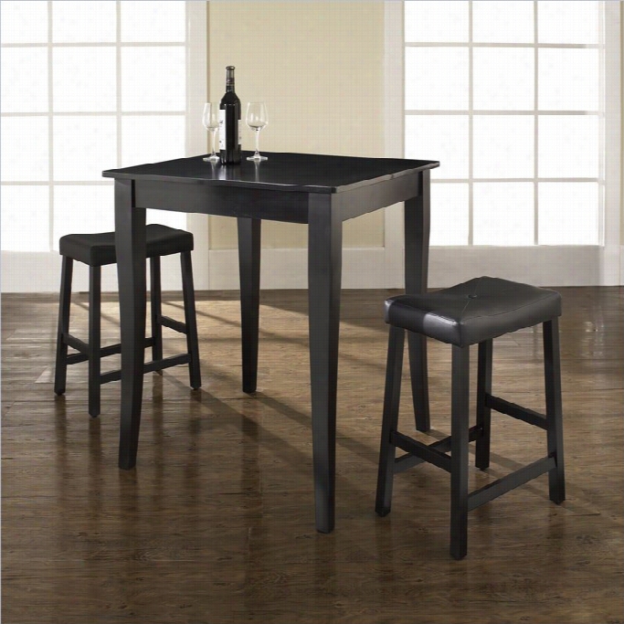 Crosley Furniture 3 Piece Pub Set By The Side Of Upholstered Saddle Stools In B Lack