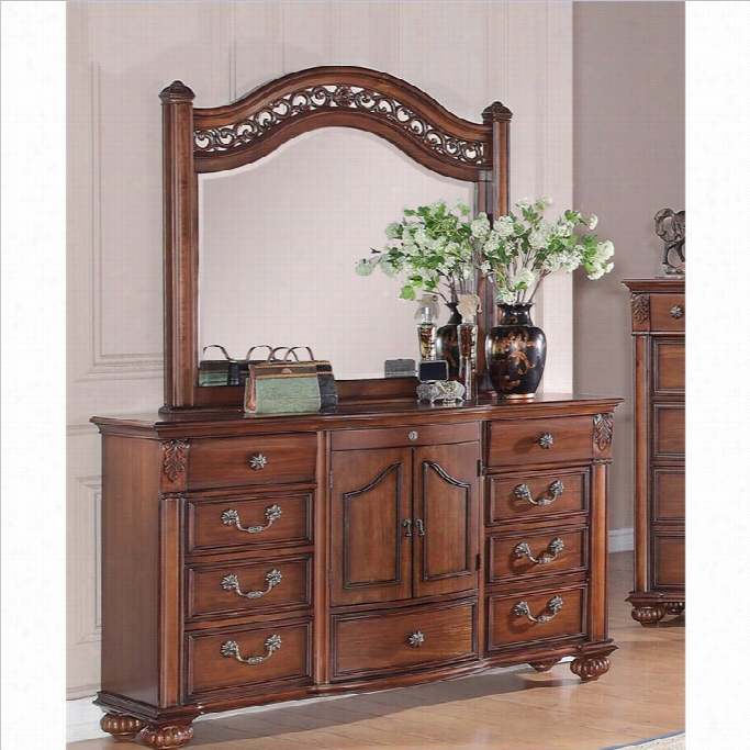 Elements Barkley S Quare Dresser And Mirror In Warm Pine