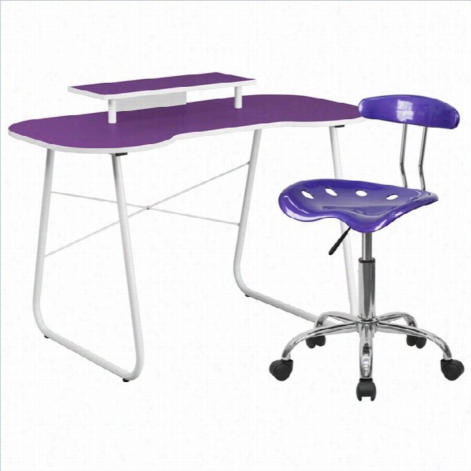 Flaxh Furniture Computer Desk With Monitor Stand Andt Ractor Chhair In Purple