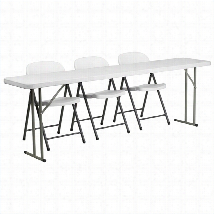 Flash Furniture Folding Training Table And 3 Stacking Chairs In White