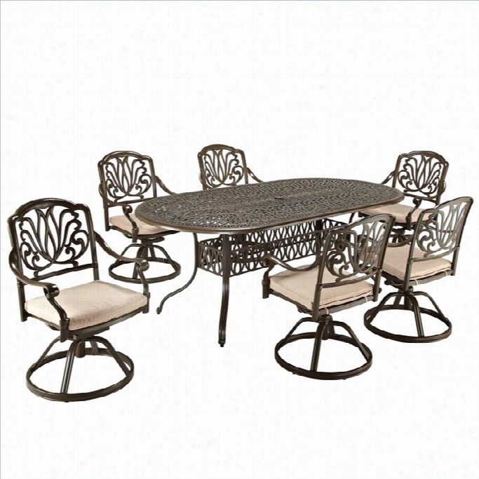 Home Sstyles Floral Blossom 7 Piece Metal Patio Dining Set In Taupe