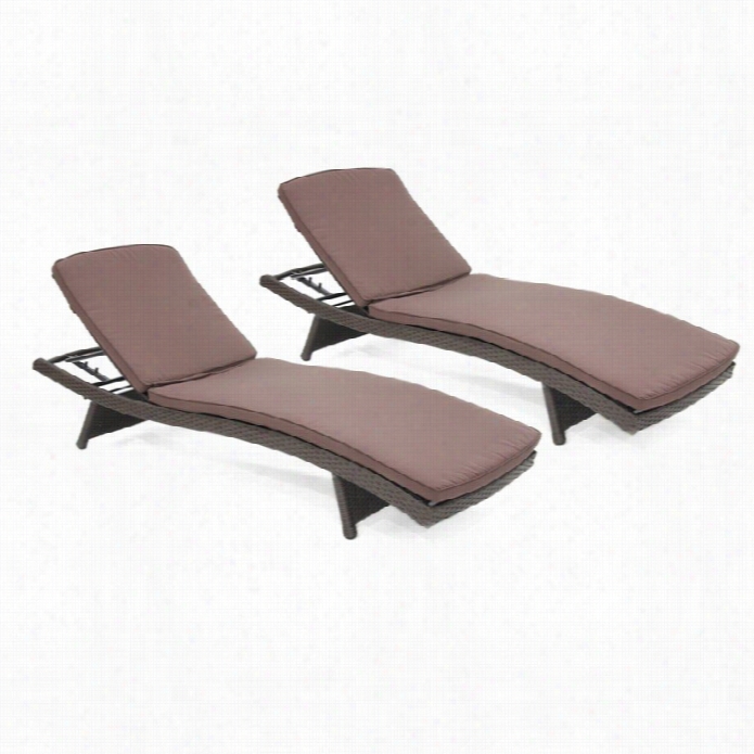J Eco Wicker Adjustable Chaise Lounger In Espresso With Cococa Brown Cushion (set Of 2)