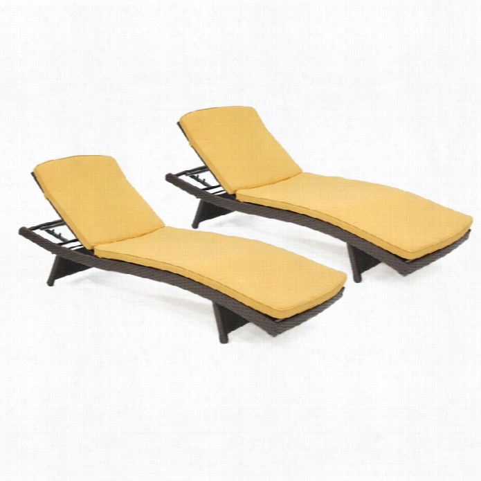 Jeco Wicker Adjustable Chaise Loungerin Espressso With Mustard Cushjon (set Of 2)