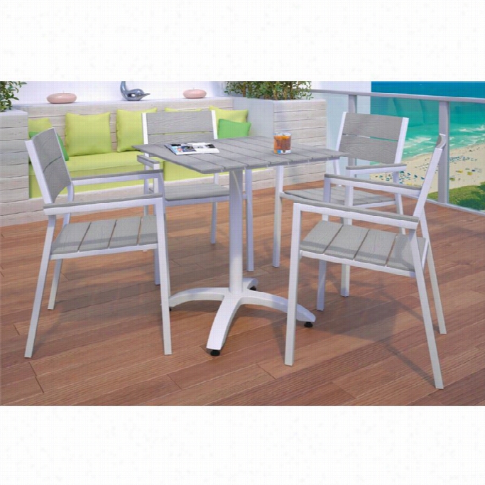 Modway Maine 5 Piece Outdoor Patio Dining Set In White Annd Light Gray